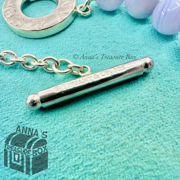 Tiffany & Co. 925 Silver 8mm Blue Lace Agate Toggle 8" Bracelet (bx, pch, rbbn - Picture 4 of 9